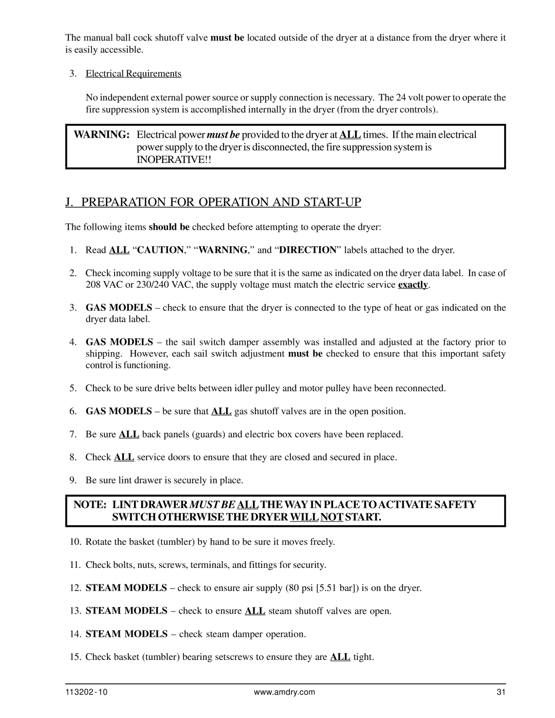 ADC AD-115ES installation manual Preparation for Operation and START-UP 