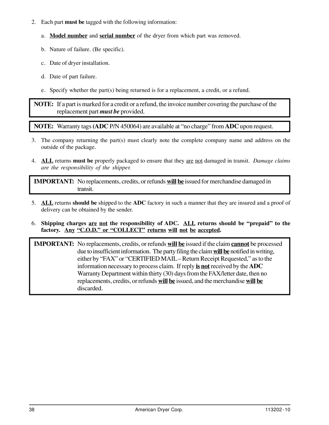 ADC AD-115ES installation manual American Dryer Corp 113202 