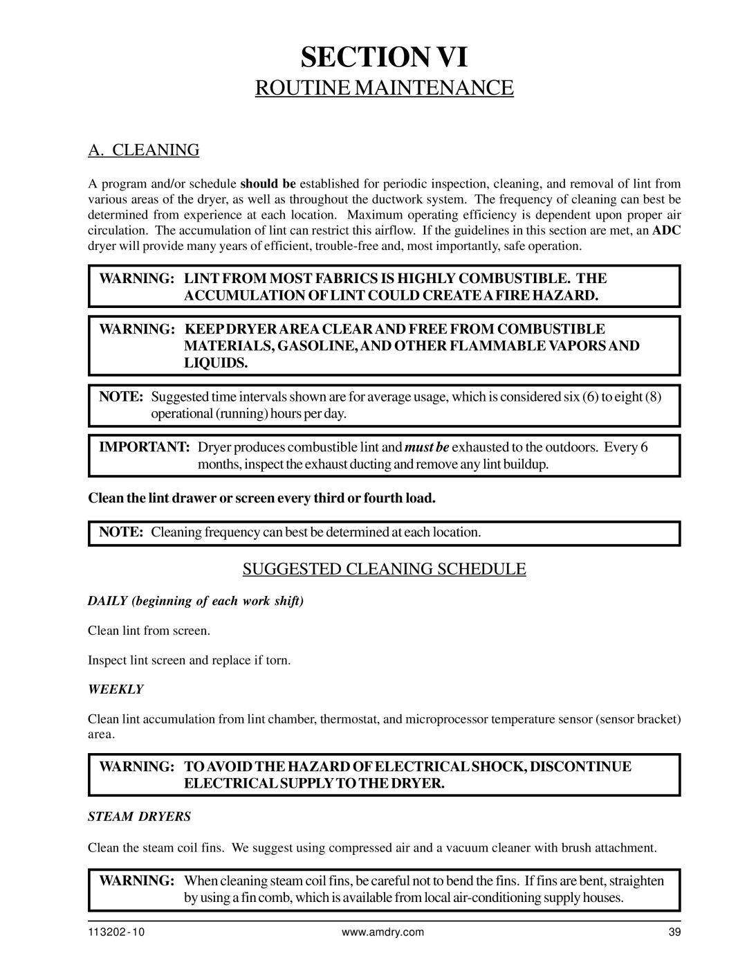 ADC AD-115ES installation manual Routine Maintenance, Suggested Cleaning Schedule 