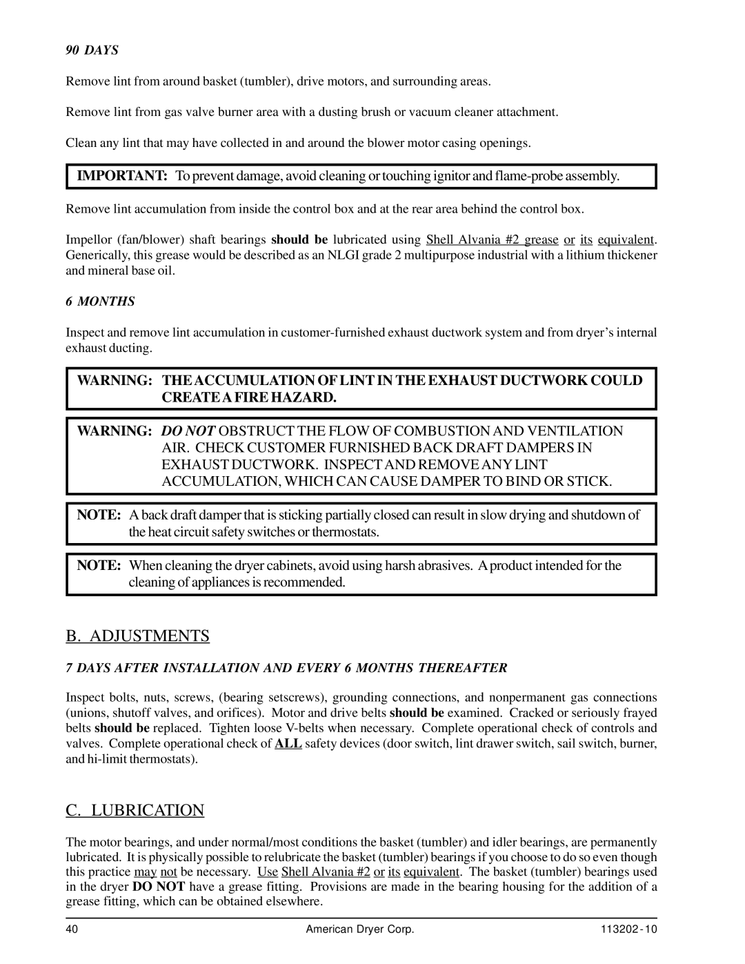 ADC AD-115ES installation manual Adjustments, Lubrication 