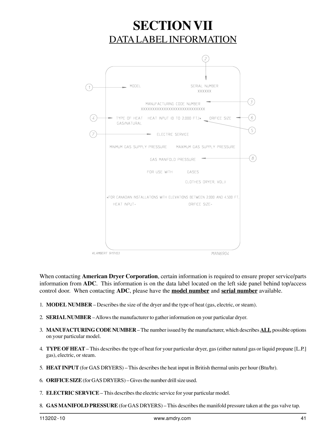 ADC AD-115ES installation manual Data Label Information 