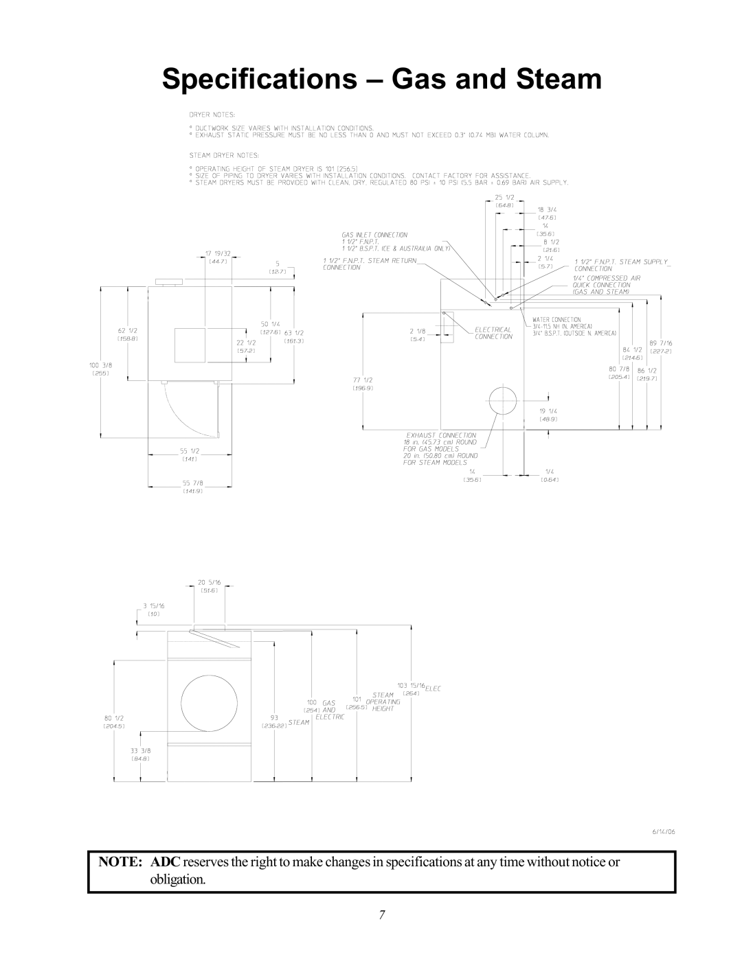 ADC AD-170SE installation manual Specifications Gas and Steam 