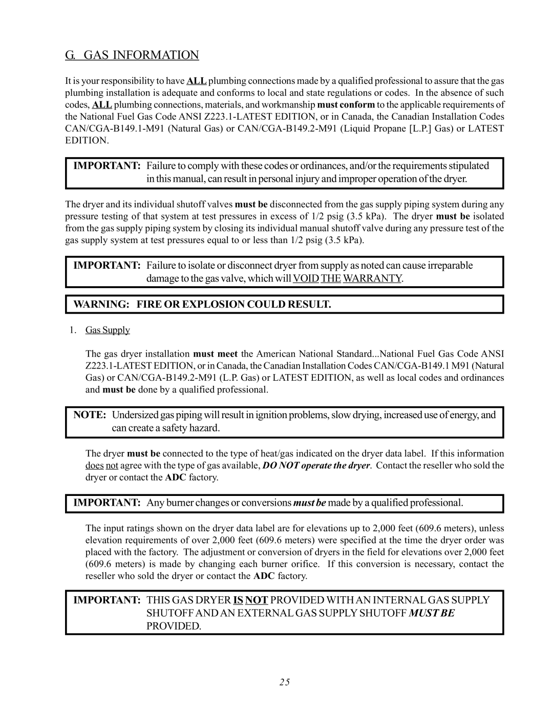 ADC AD-170SE installation manual GAS Information 