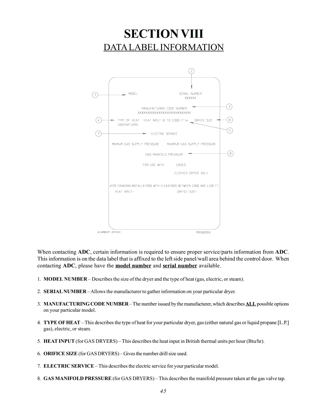 ADC AD-170SE installation manual Data Label Information 