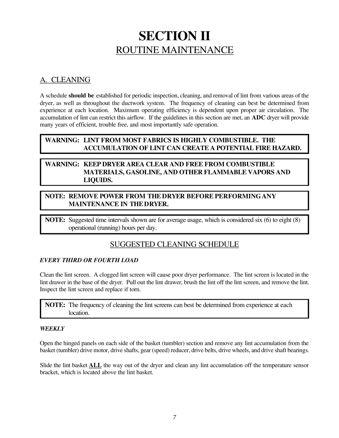 ADC AD-200 service manual Suggested Cleaning Schedule 