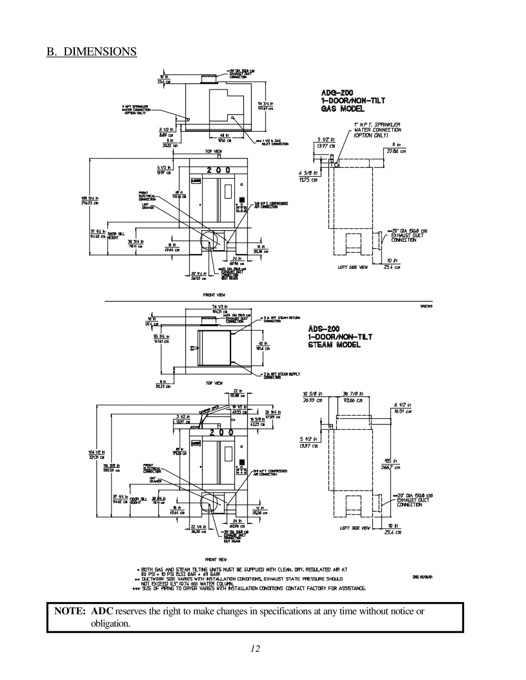 ADC AD-200 service manual Dimensions 