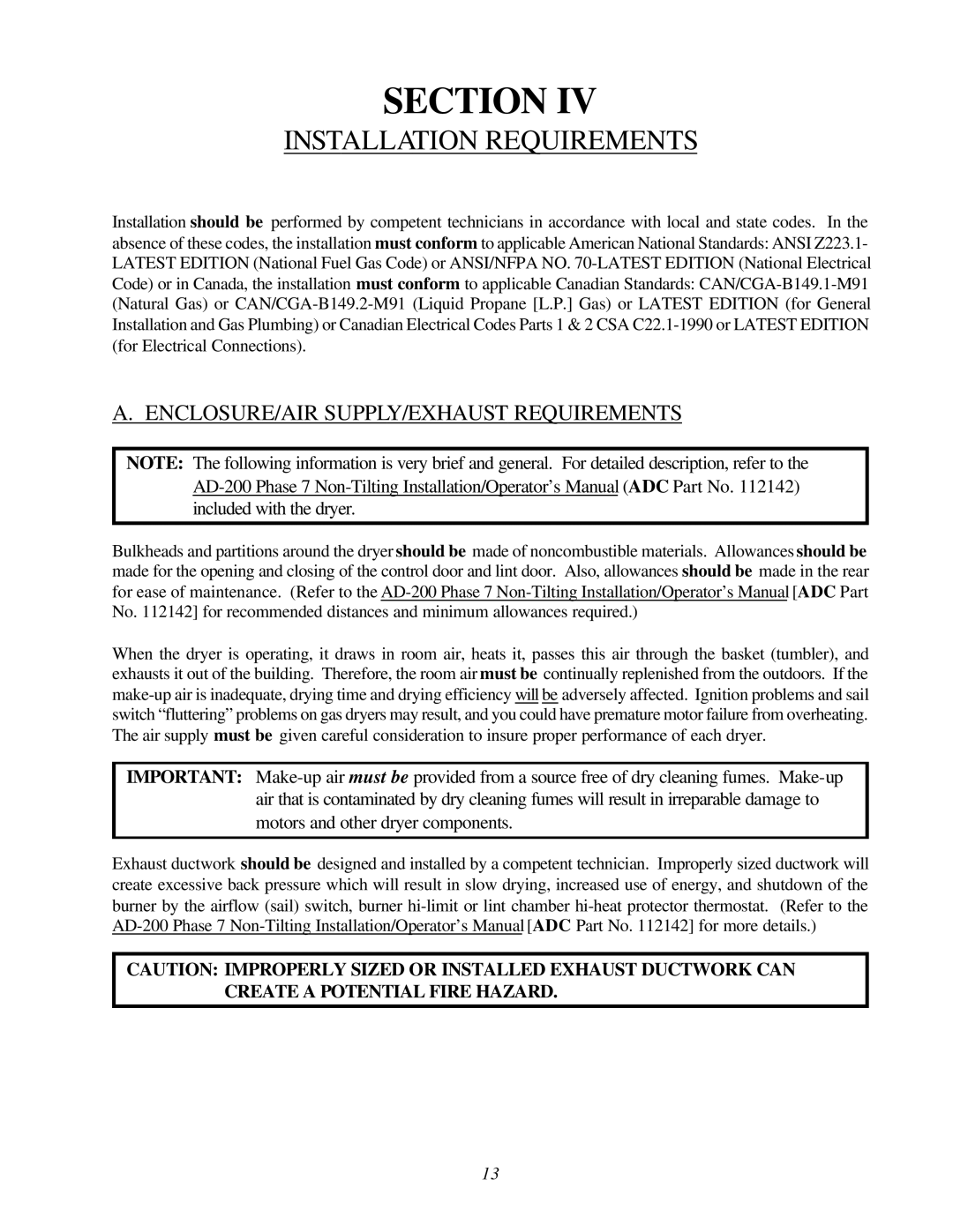 ADC AD-200 service manual Installation Requirements, ENCLOSURE/AIR SUPPLY/EXHAUST Requirements 