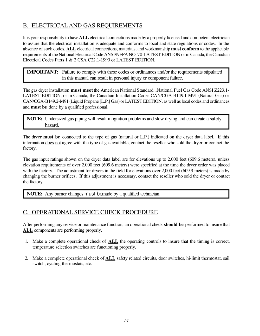 ADC AD-200 service manual Electrical and GAS Requirements, Operational Service Check Procedure 