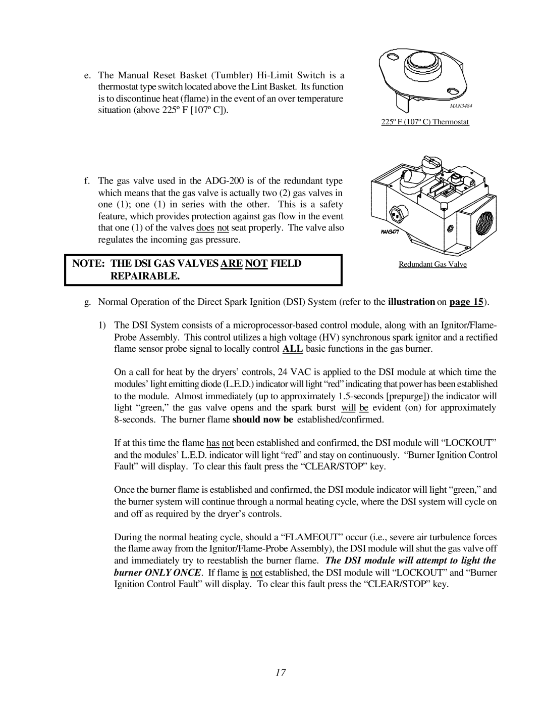 ADC AD-200 service manual 225º F 107º C Thermostat Redundant Gas Valve 