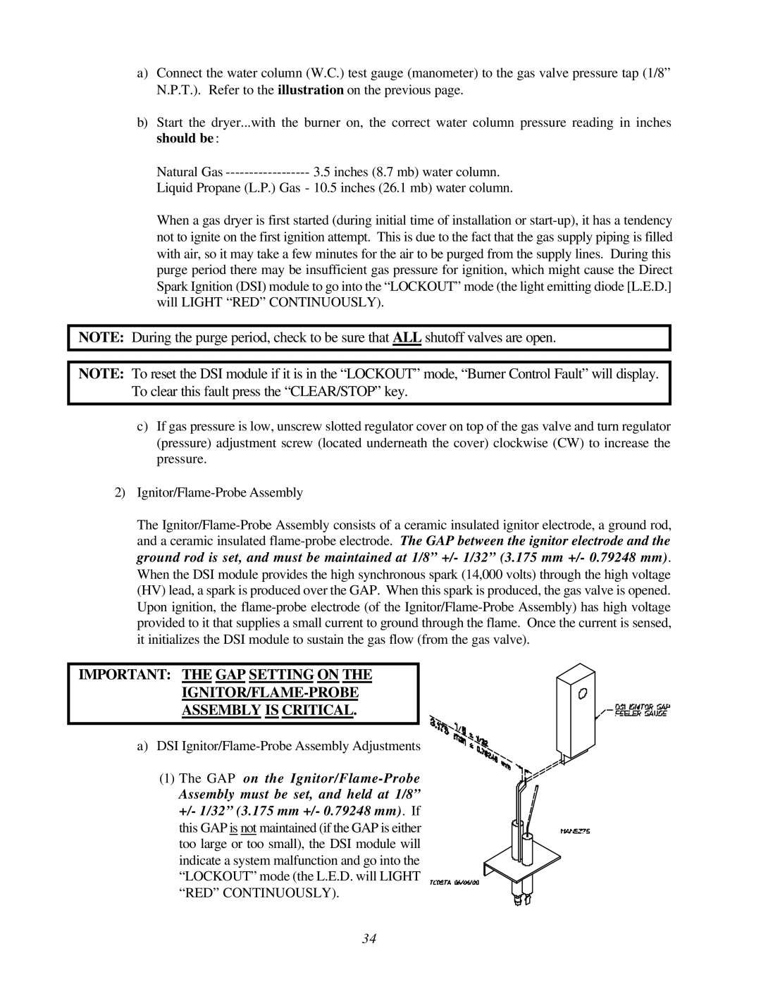 ADC AD-200 service manual GAP on the Ignitor/Flame-Probe 