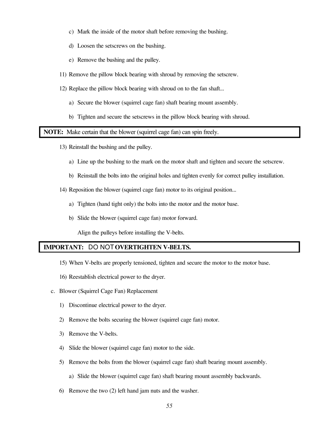 ADC AD-200 service manual Important do not Overtighten V-BELTS 