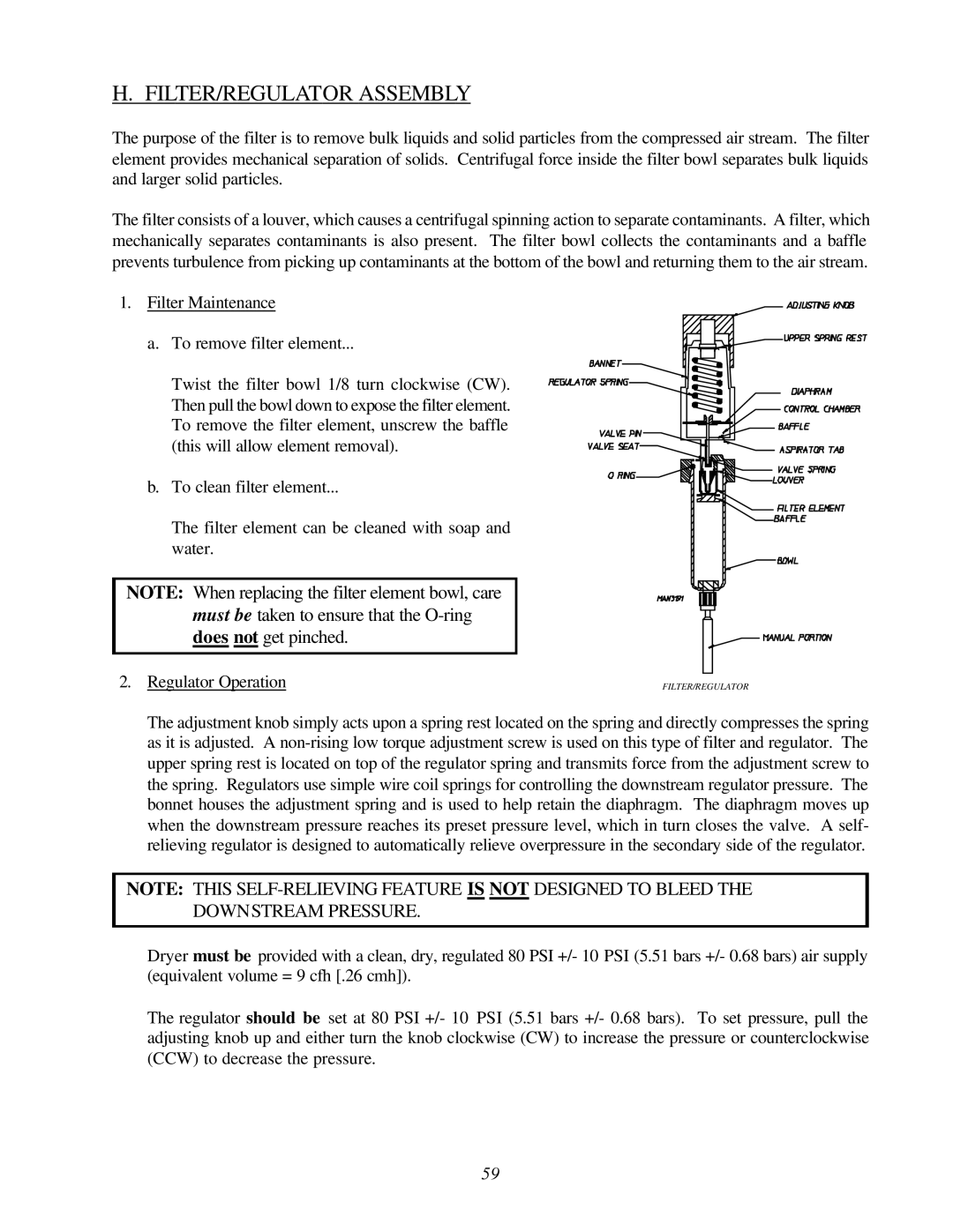 ADC AD-200 service manual FILTER/REGULATOR Assembly, Regulator Operation 