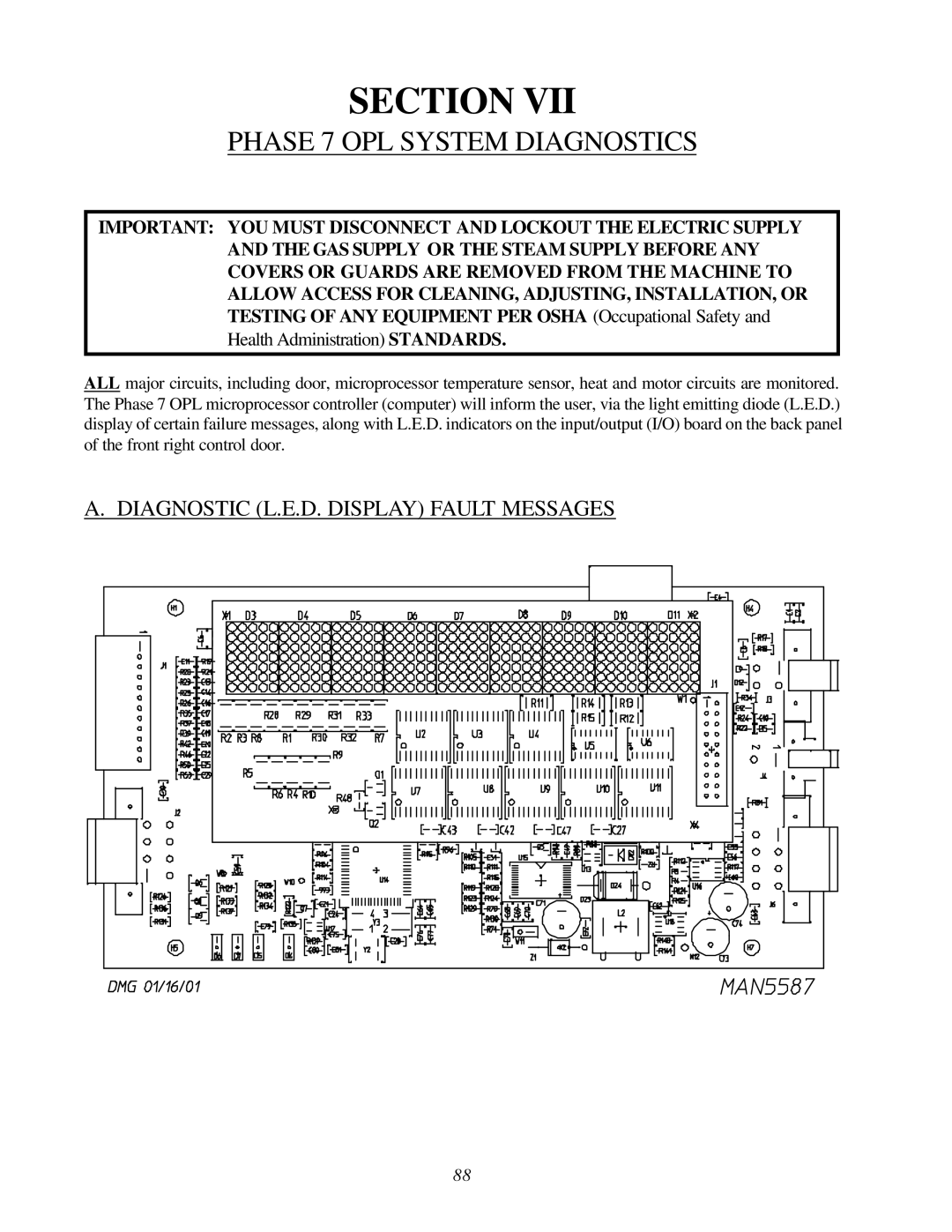 ADC AD-200 service manual Phase 7 OPL System Diagnostics, Diagnostic L.E.D. Display Fault Messages 