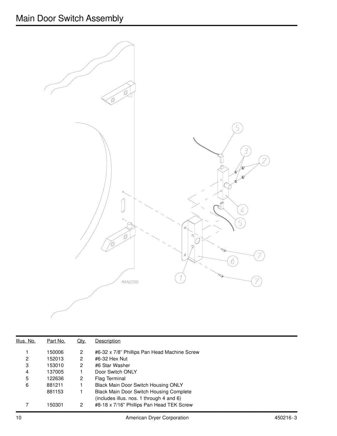 ADC AD-24 manual Main Door Switch Assembly 