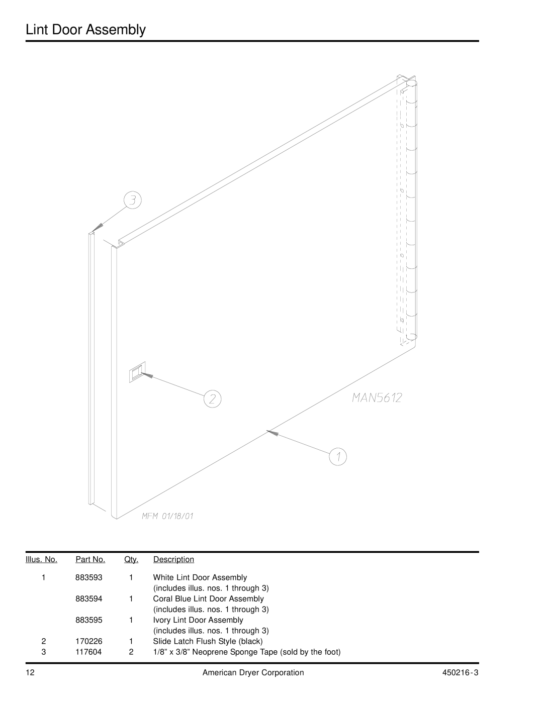 ADC AD-24 manual Lint Door Assembly 