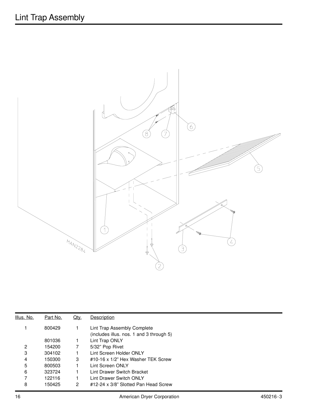 ADC AD-24 manual Lint Trap Assembly 