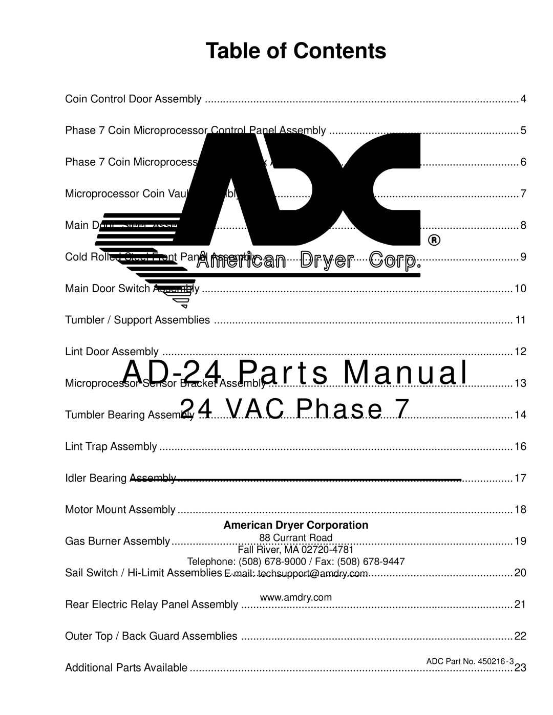 ADC AD-24 manual Table of Contents 