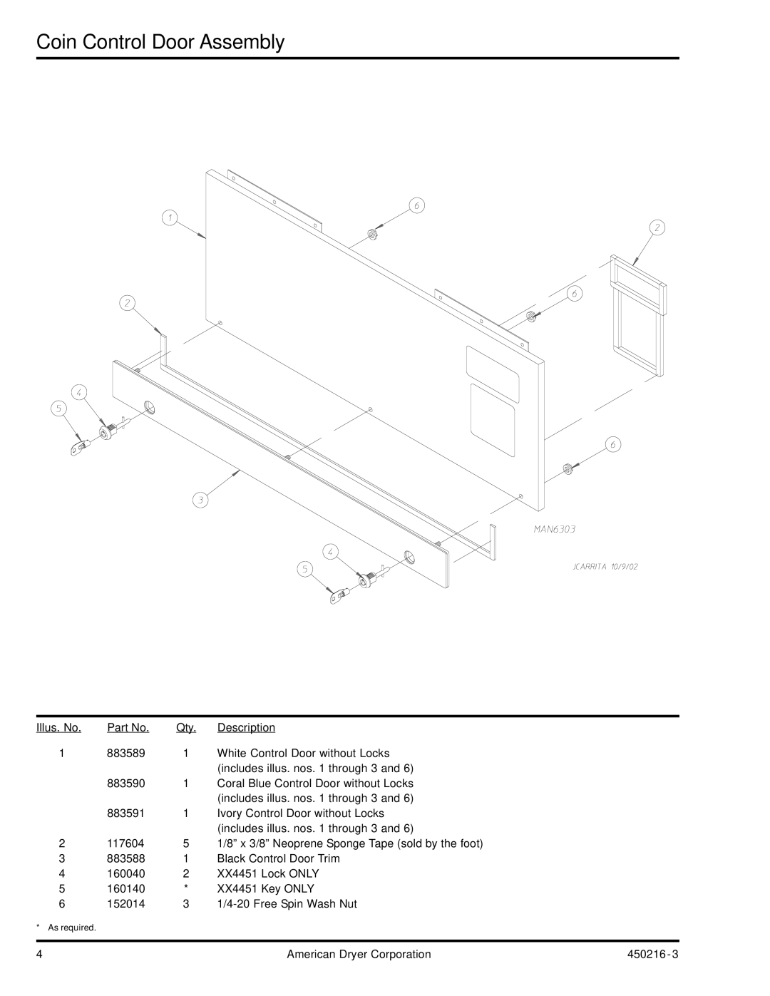 ADC AD-24 manual Coin Control Door Assembly 