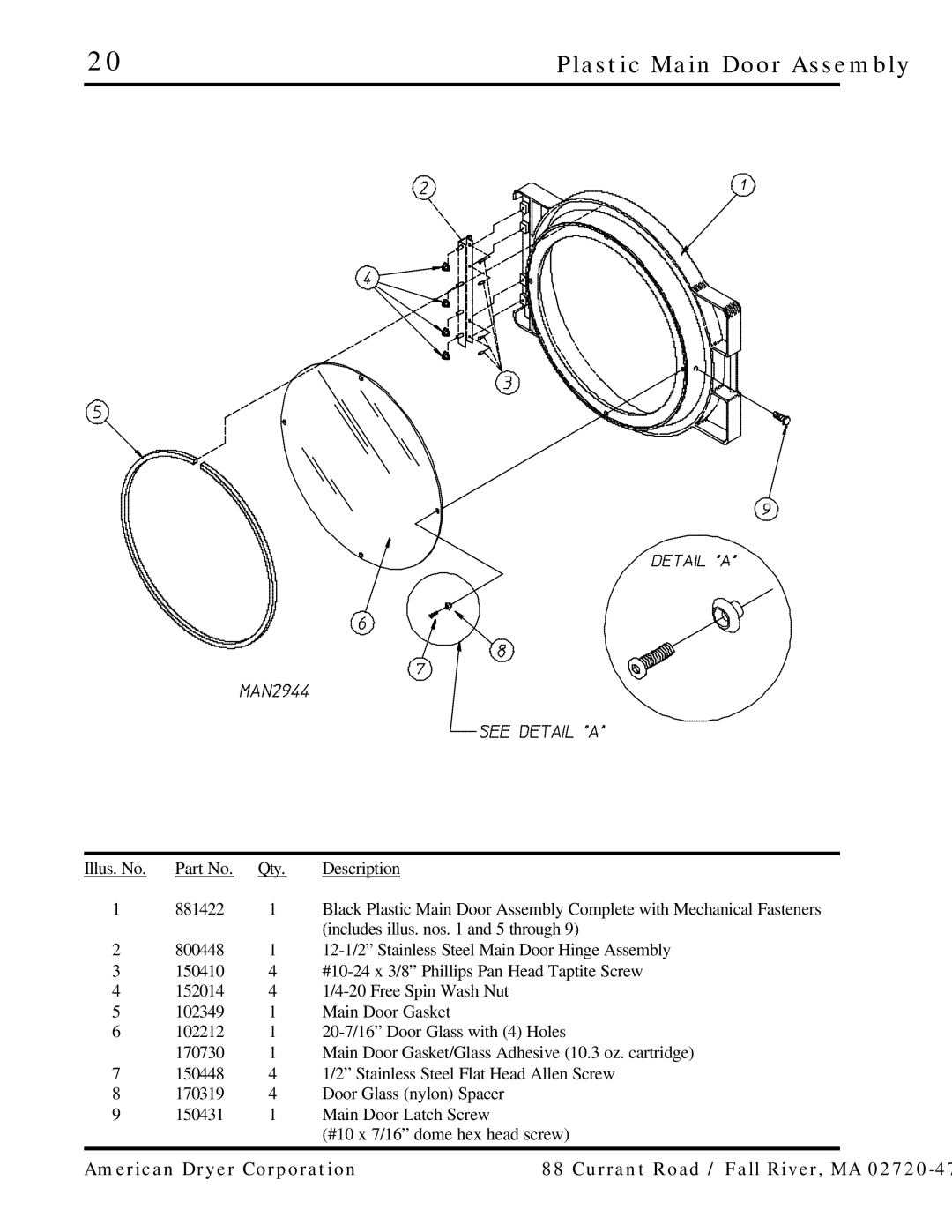 ADC AD-25, AD-15 manual Plastic Main Door Assembly 