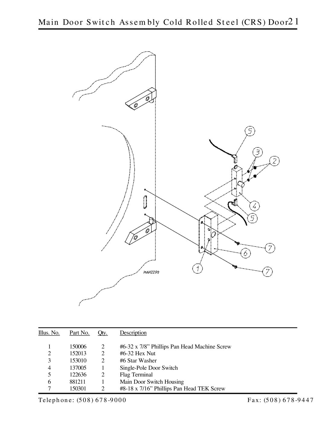 ADC AD-15, AD-25 manual Main Door Switch Assembly Cold Rolled Steel CRS Door 