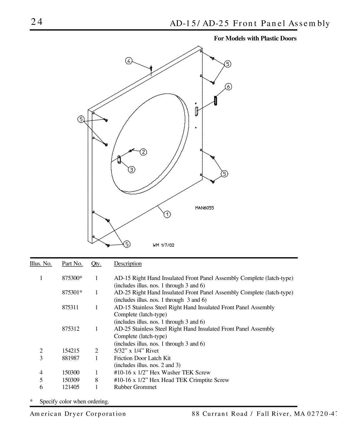 ADC manual AD-15/AD-25 Front Panel Assembly, For Models with Plastic Doors 