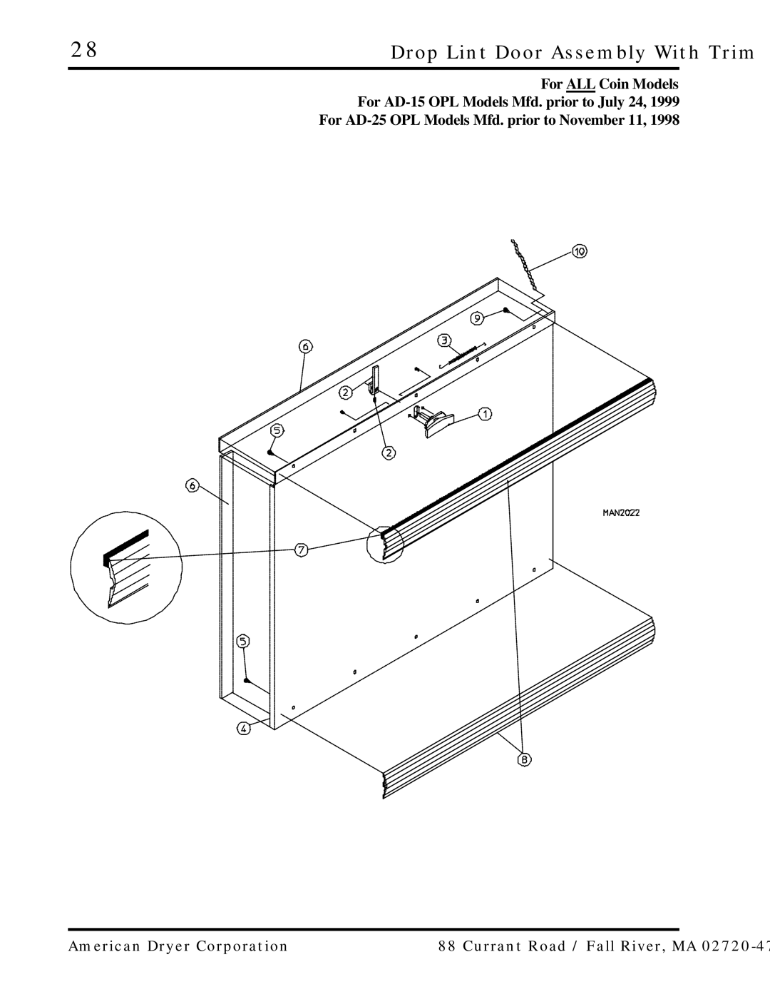 ADC AD-25, AD-15 manual Drop Lint Door Assembly With Trim 