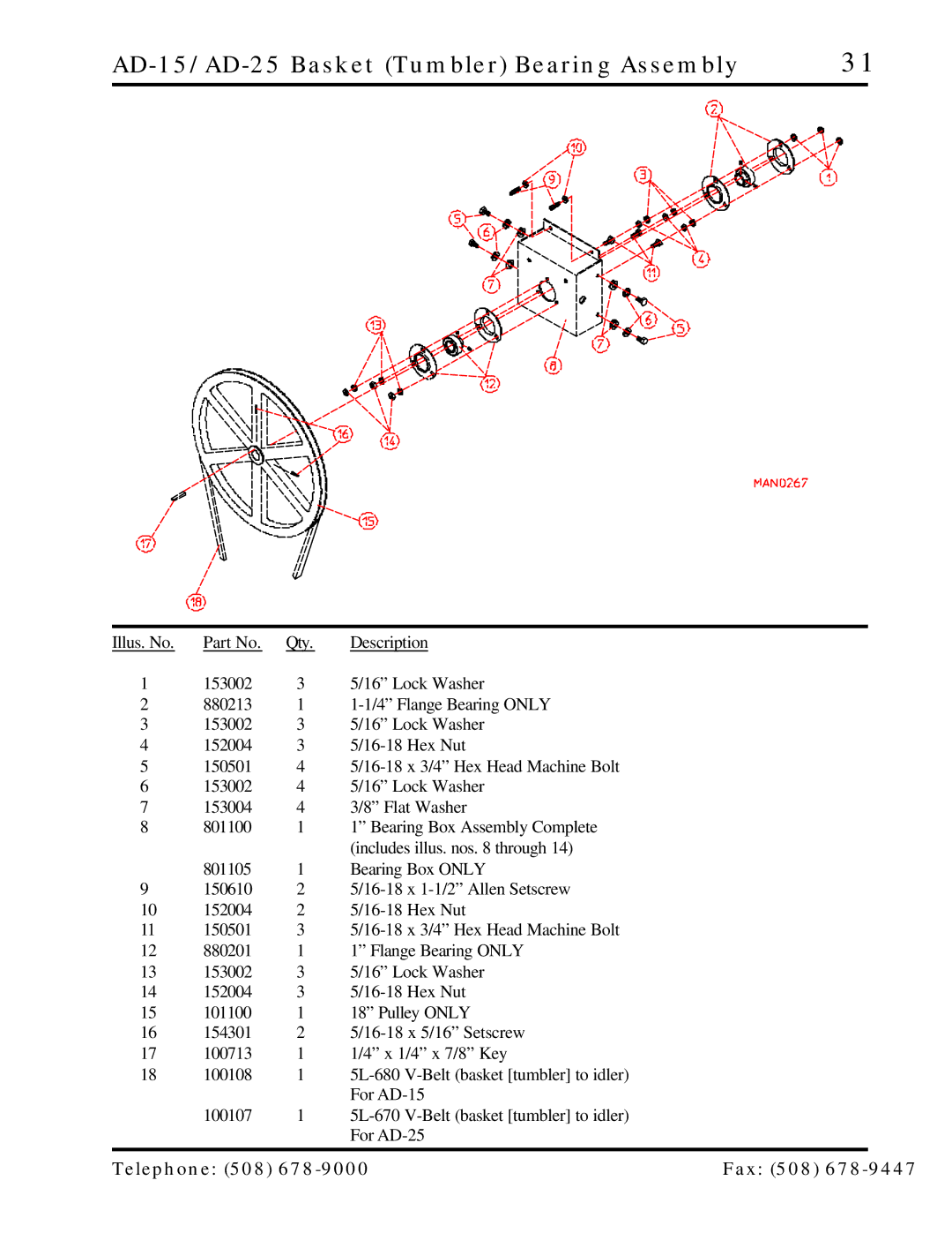 ADC manual AD-15/AD-25 Basket Tumbler Bearing Assembly 