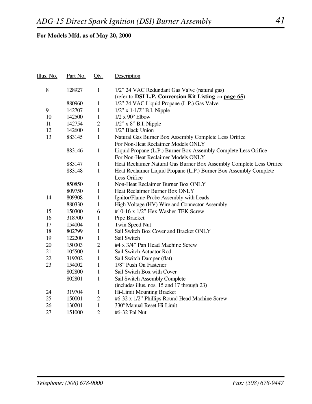 ADC AD-15, AD-25 manual Refer to DSI L.P. Conversion Kit Listing on 