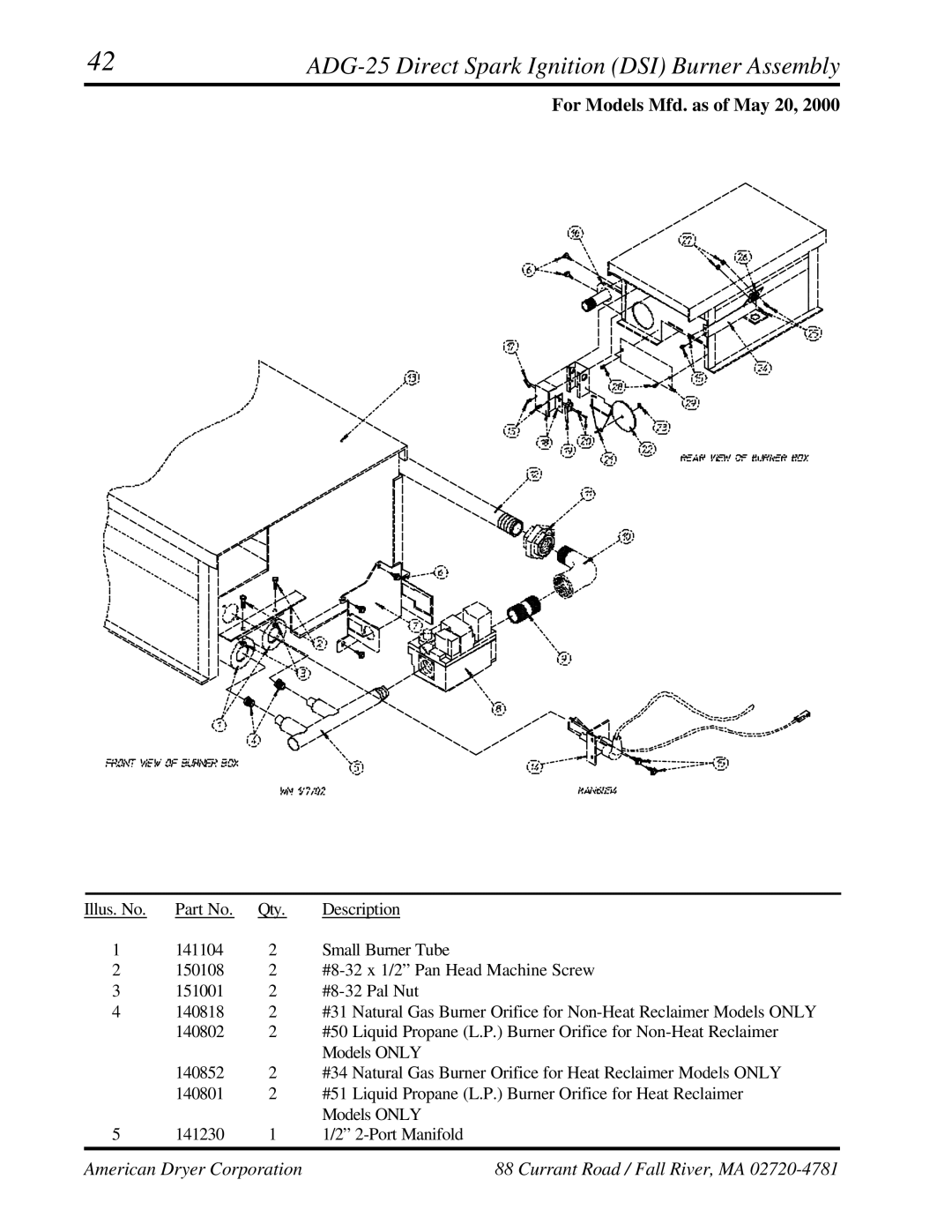 ADC AD-25, AD-15 manual ADG-25 Direct Spark Ignition DSI Burner Assembly 