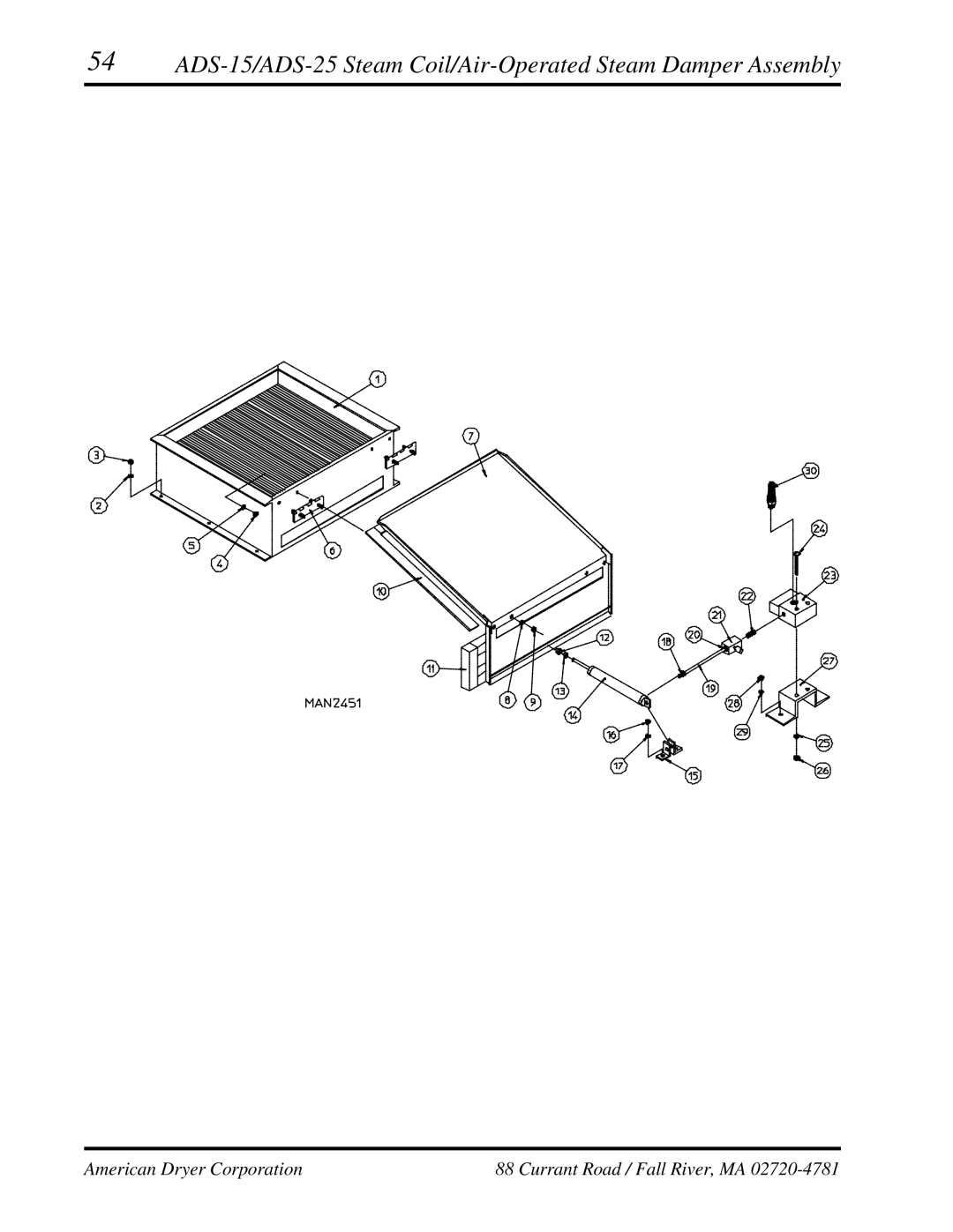 ADC AD-25, AD-15 manual ADS-15/ADS-25 Steam Coil/Air-Operated Steam Damper Assembly 