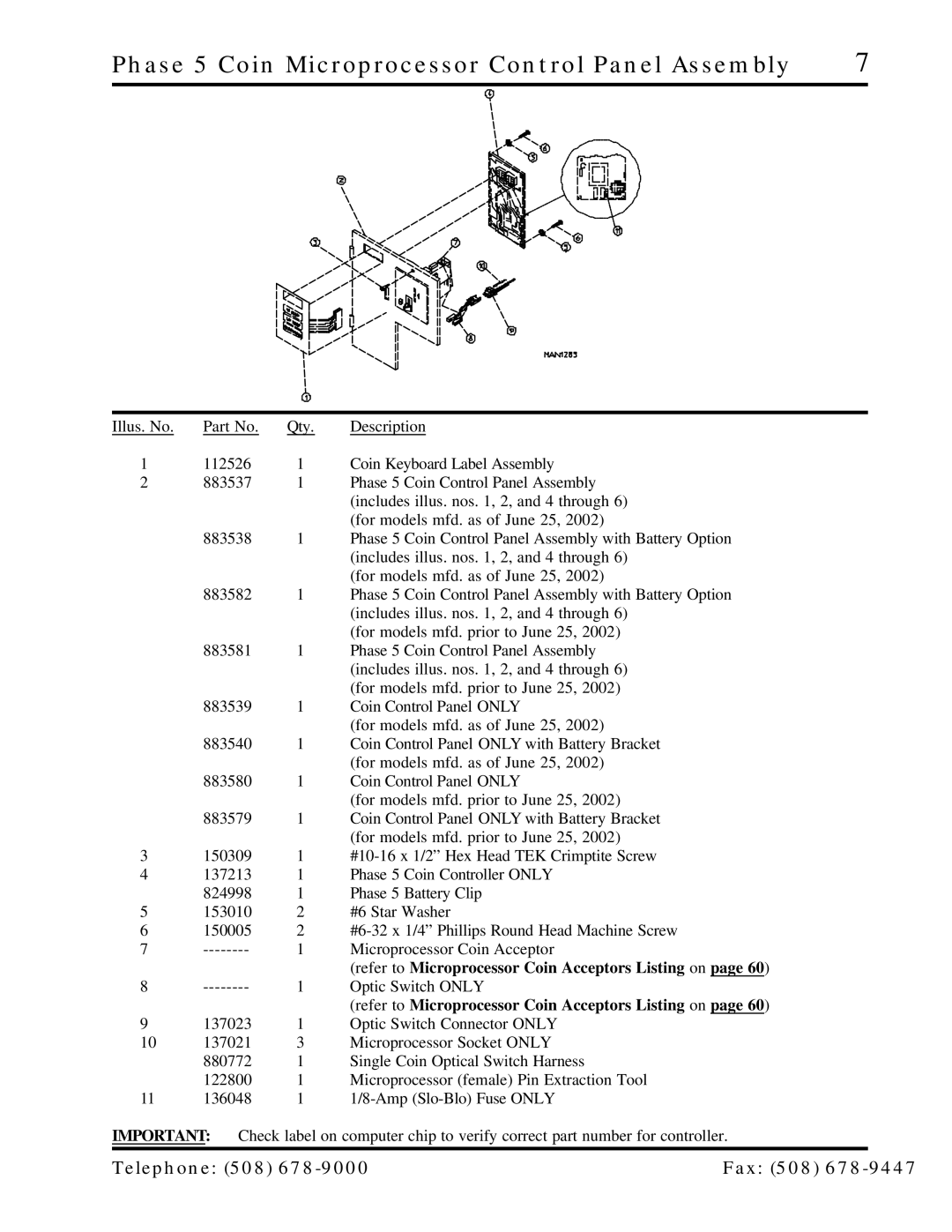 ADC AD-15, AD-25 manual Phase 5 Coin Microprocessor Control Panel Assembly 