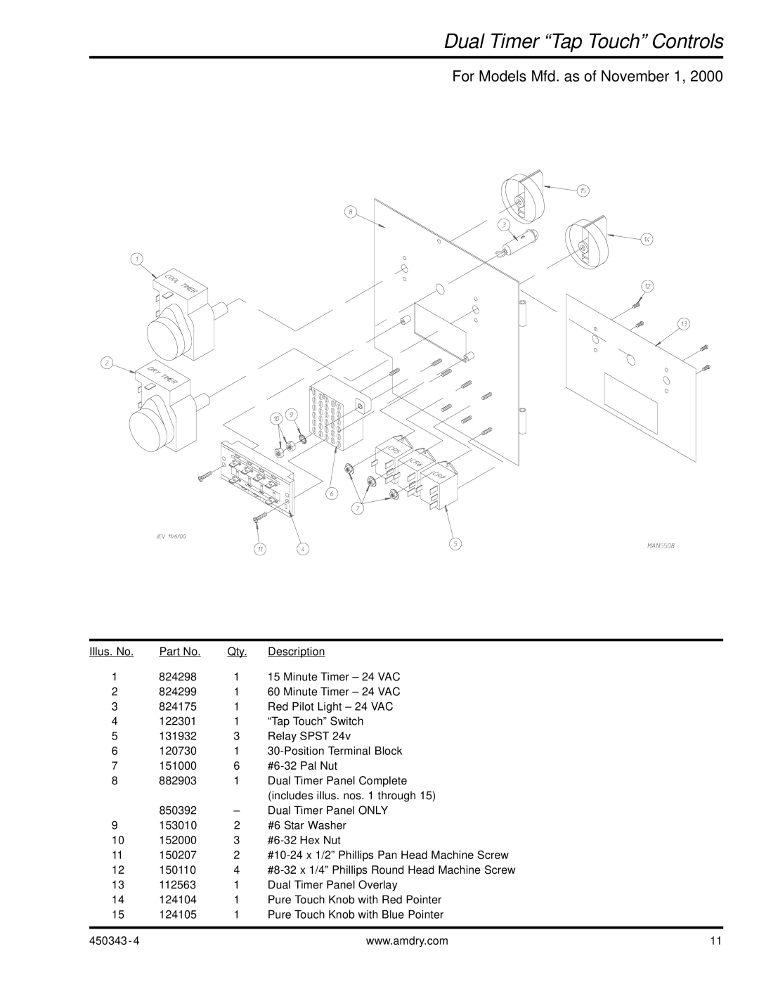 ADC AD-30V manual Dual Timer Tap Touch Controls, For Models Mfd. as of November 1 