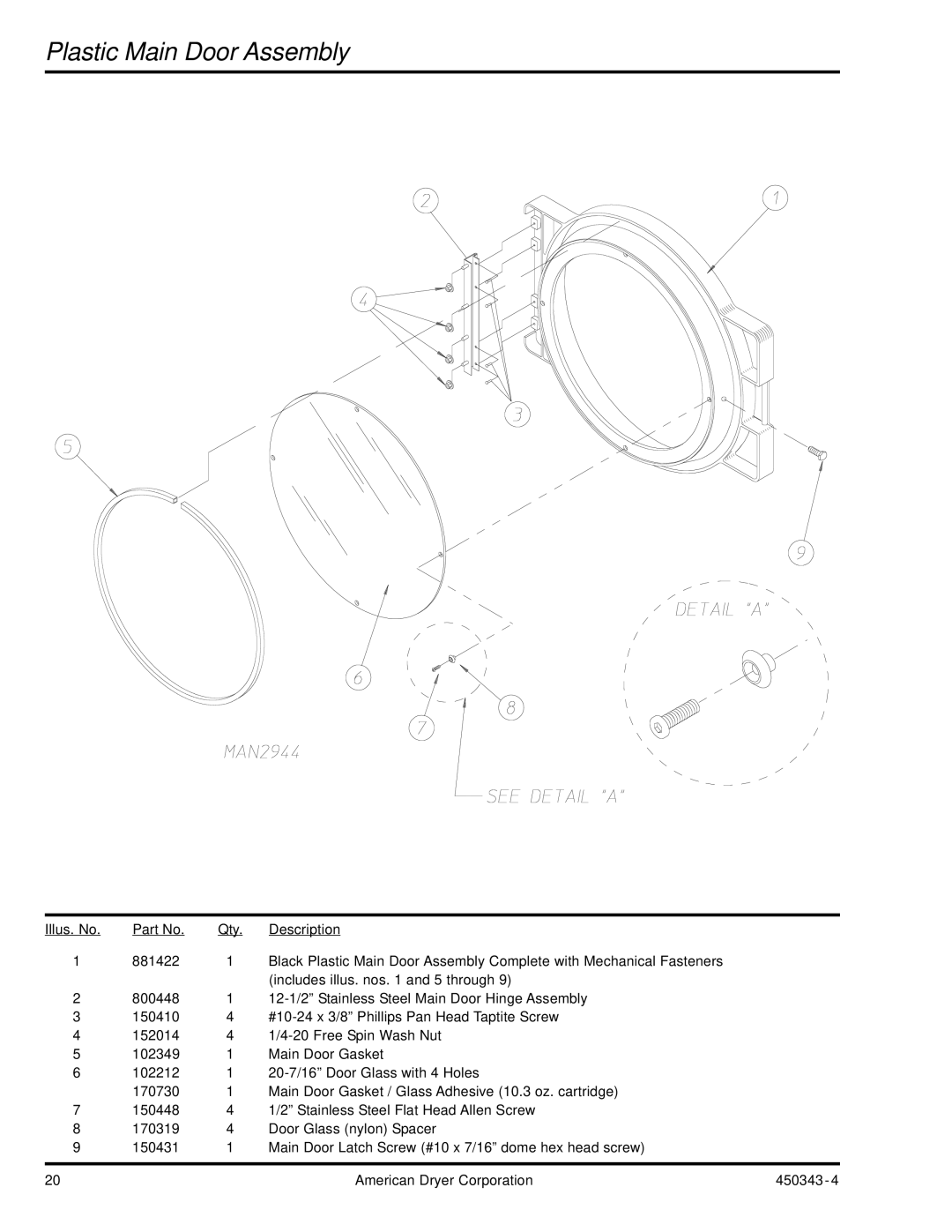 ADC AD-30V manual Plastic Main Door Assembly 