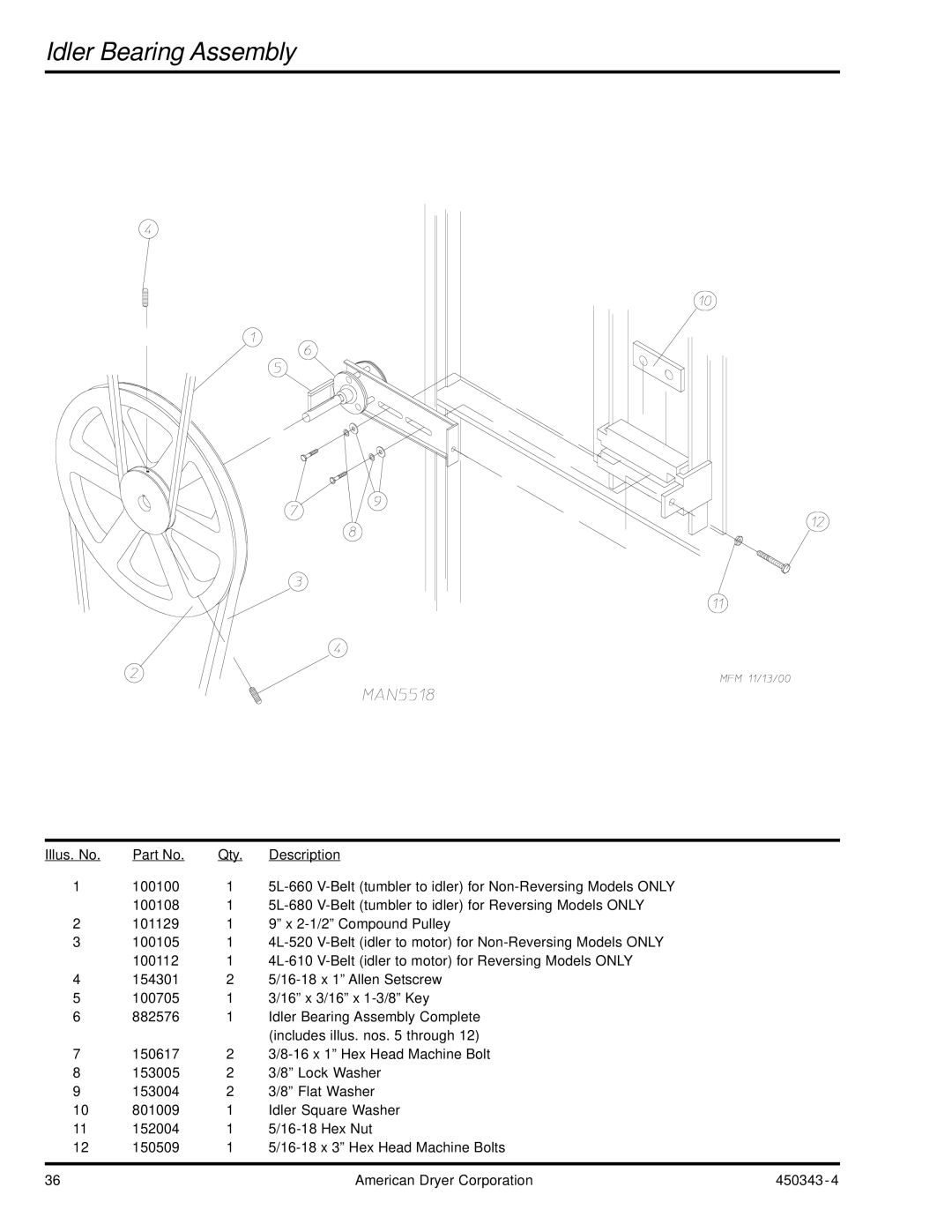 ADC AD-30V manual Idler Bearing Assembly 