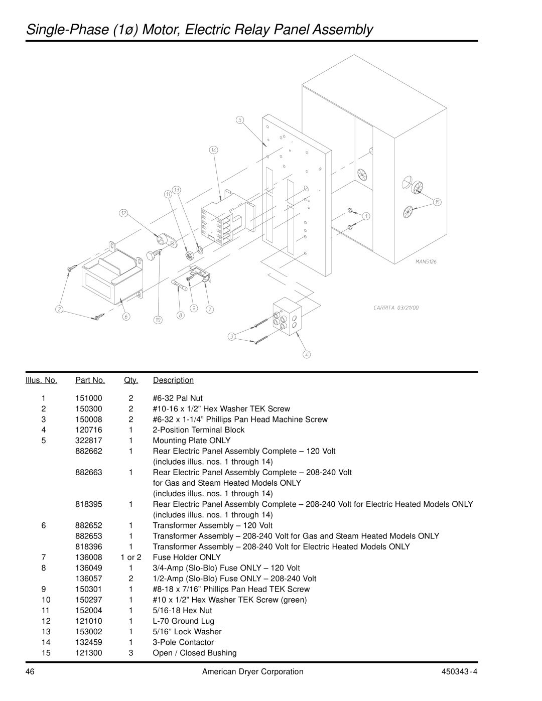 ADC AD-30V manual Single-Phase 1ø Motor, Electric Relay Panel Assembly 