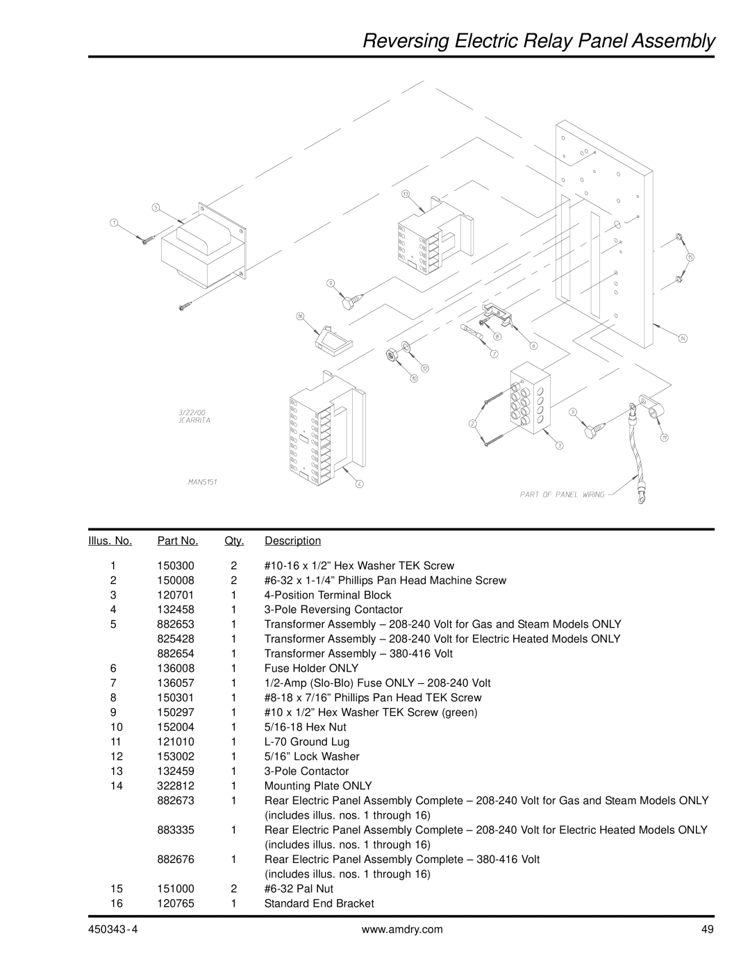 ADC AD-30V manual Reversing Electric Relay Panel Assembly 