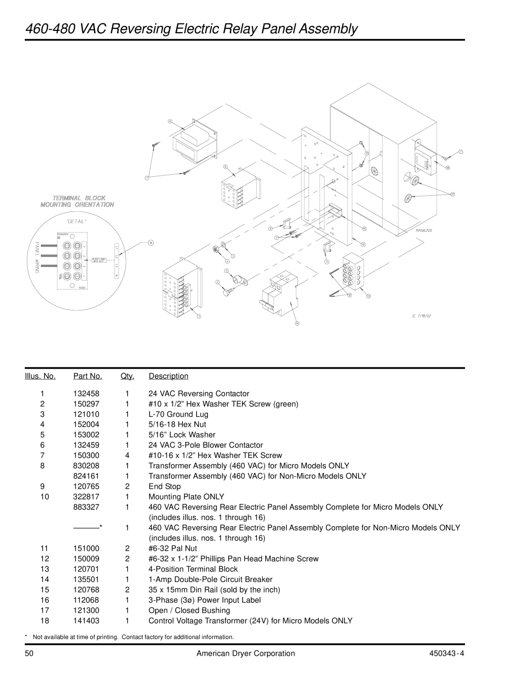 ADC AD-30V manual VAC Reversing Electric Relay Panel Assembly 