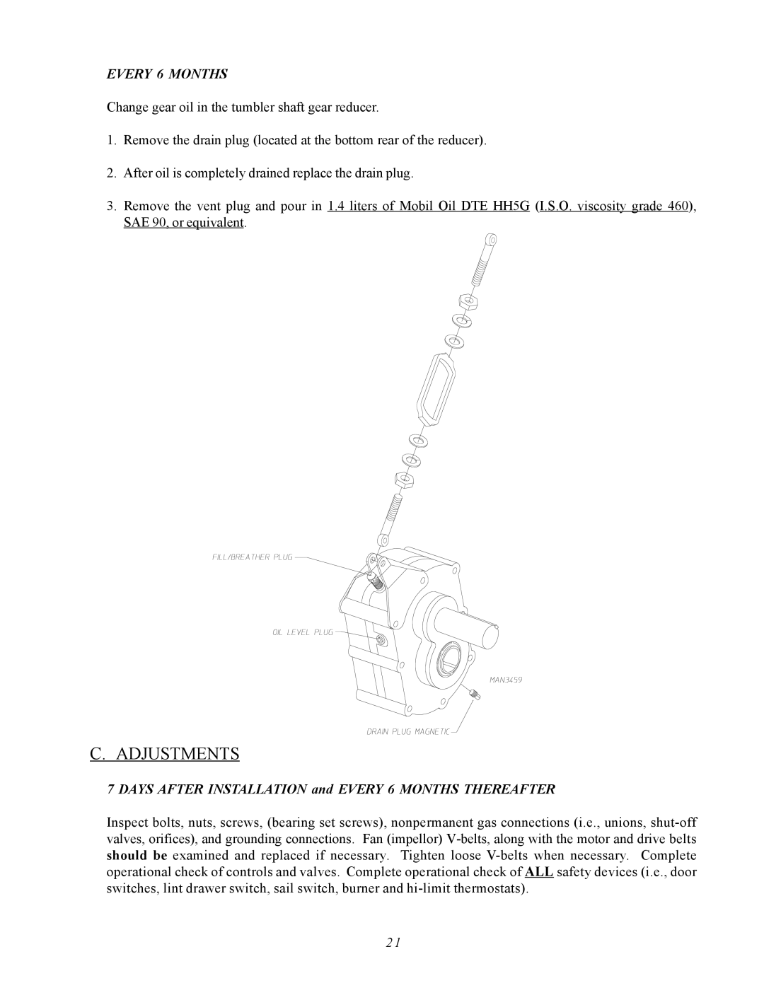 ADC AD-310 service manual Adjustments, Days After Installation and Every 6 Months Thereafter 