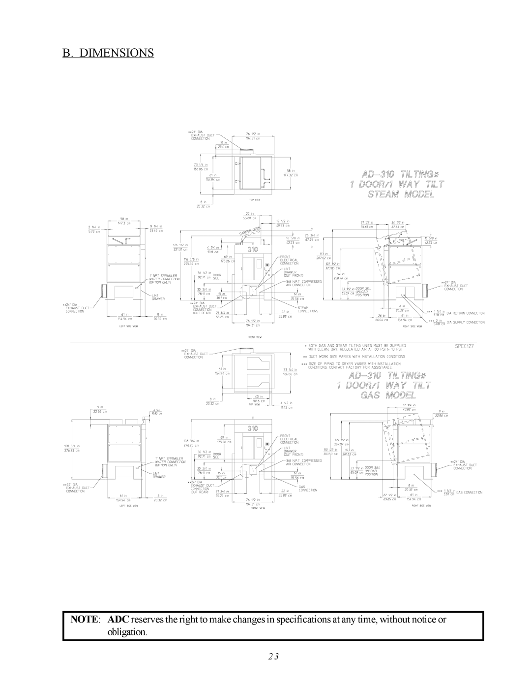 ADC AD-310 service manual Dimensions 