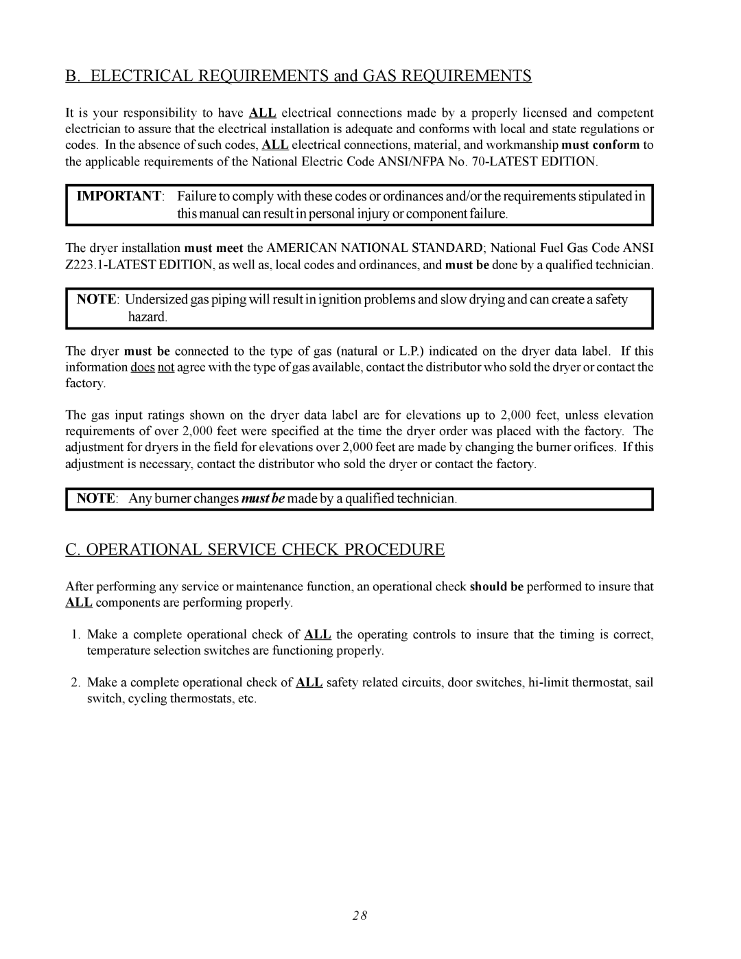 ADC AD-310 service manual Electrical Requirements and GAS Requirements, Operational Service Check Procedure 