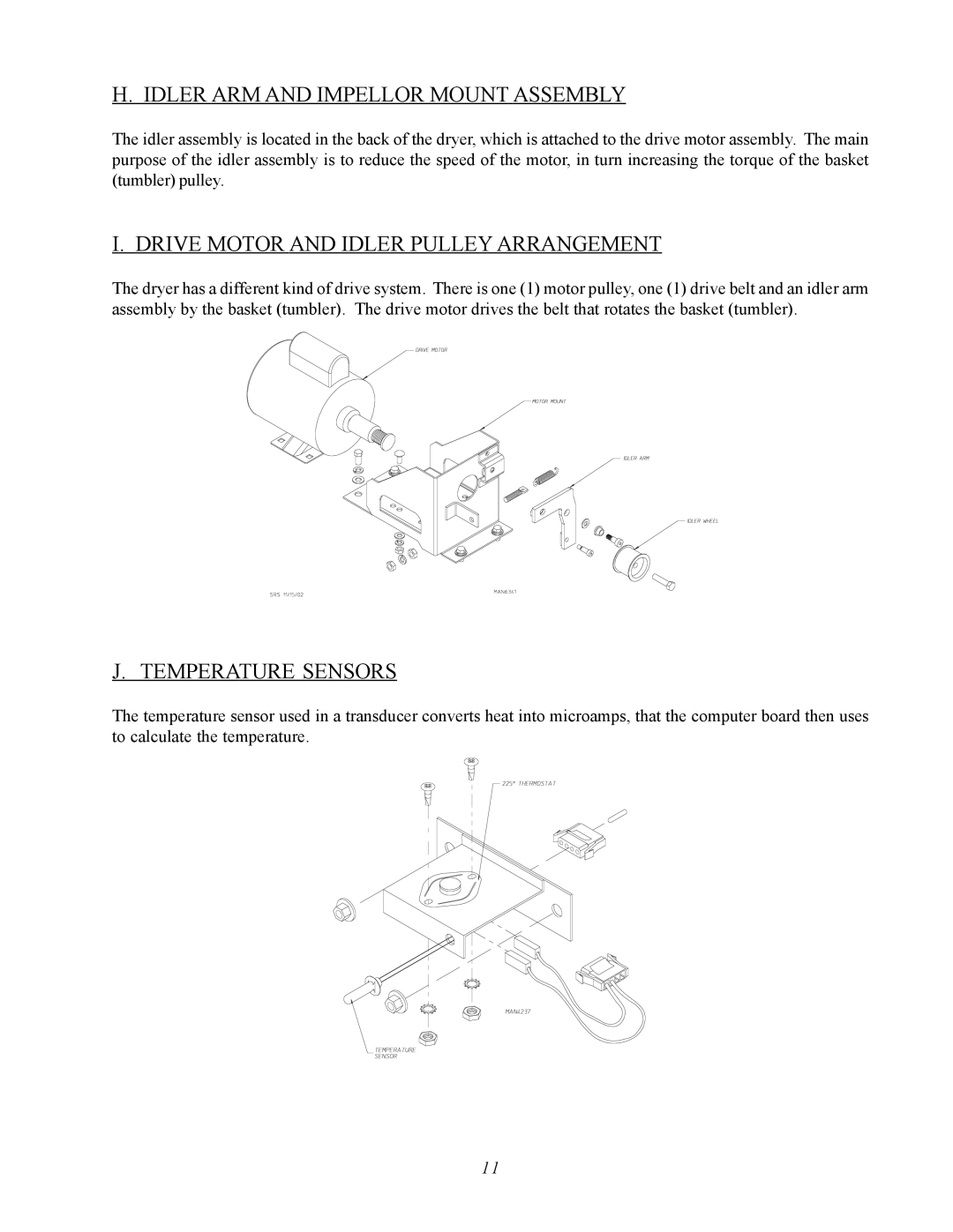 ADC AD-360X2 manual Idler ARM and Impellor Mount Assembly, Drive Motor and Idler Pulley Arrangement, Temperature Sensors 