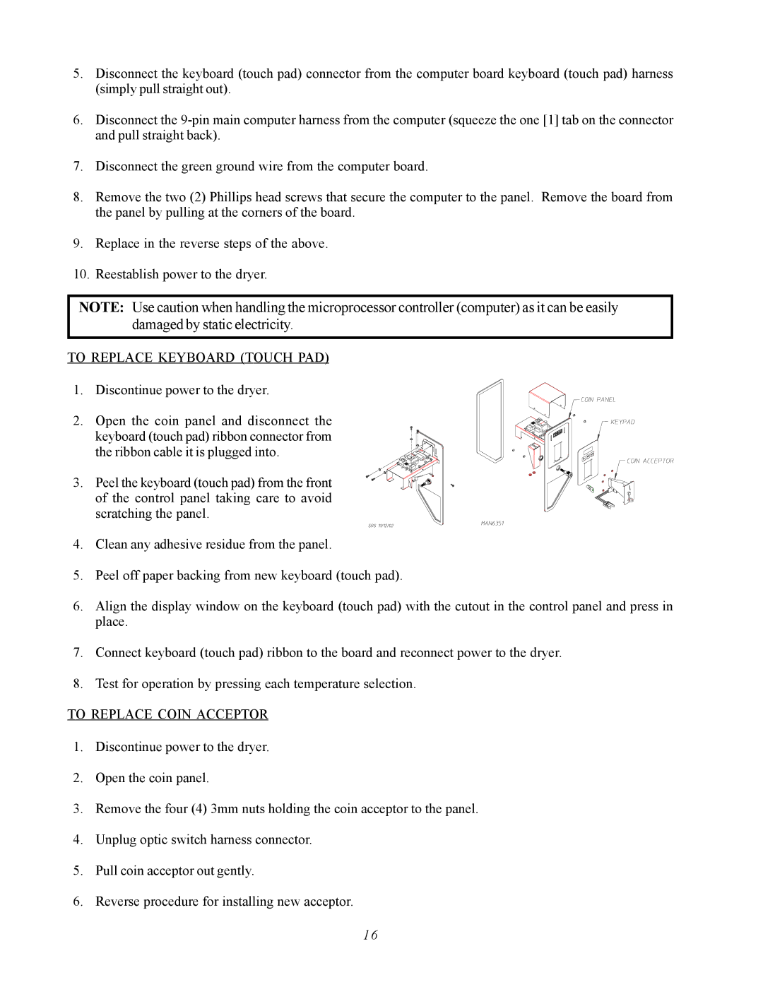 ADC AD-360X2 manual To Replace Keyboard Touch PAD, To Replace Coin Acceptor 