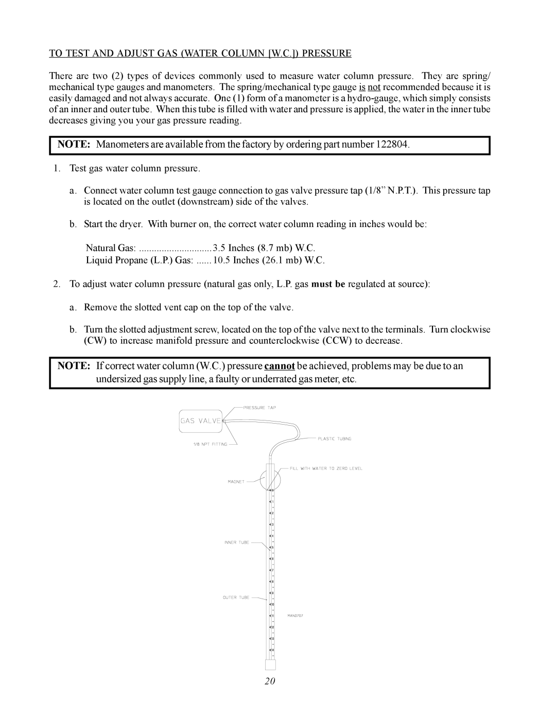 ADC AD-360X2 manual To Test and Adjust GAS Water Column W.C. Pressure 