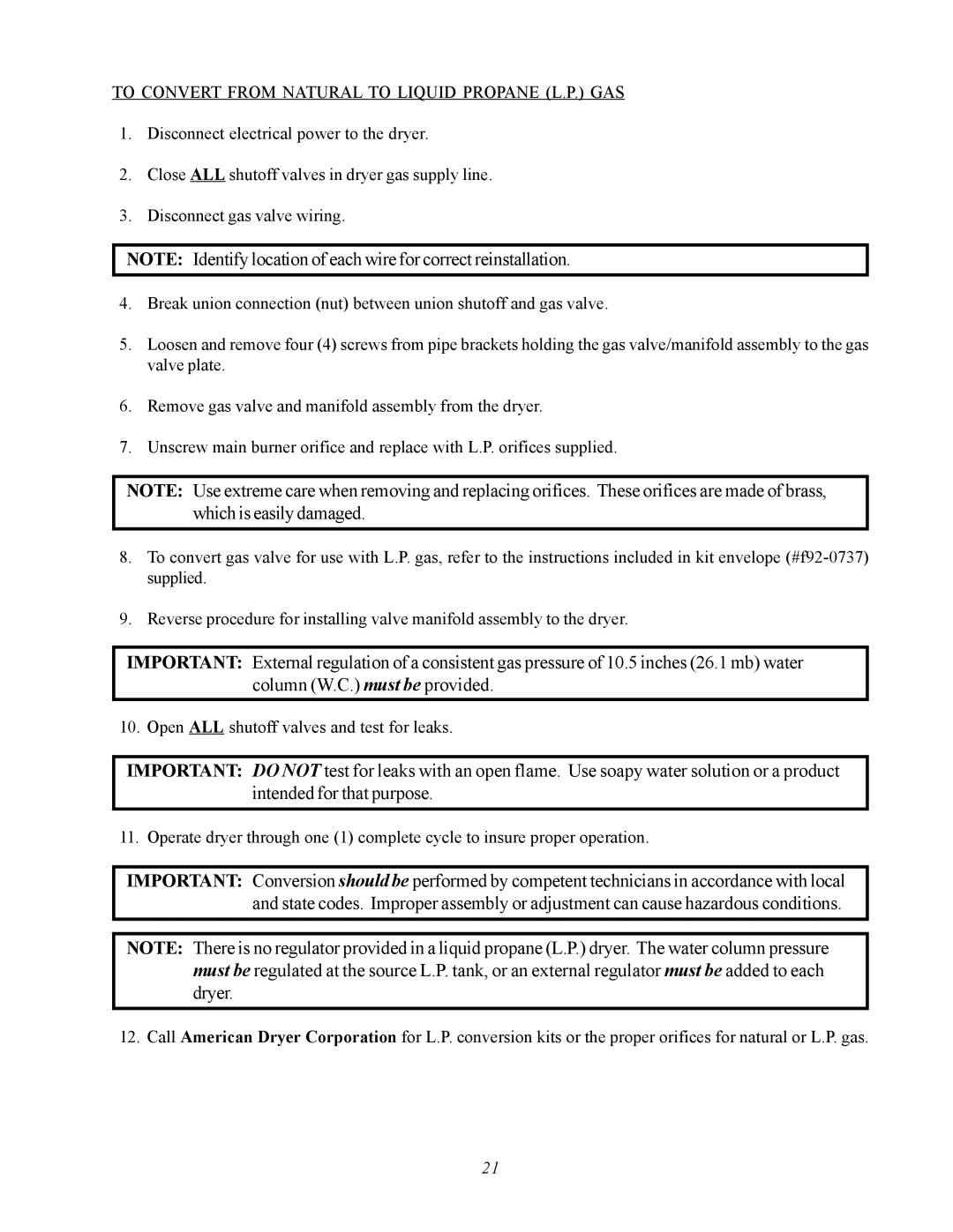 ADC AD-360X2 manual To Convert from Natural to Liquid Propane L.P. GAS 