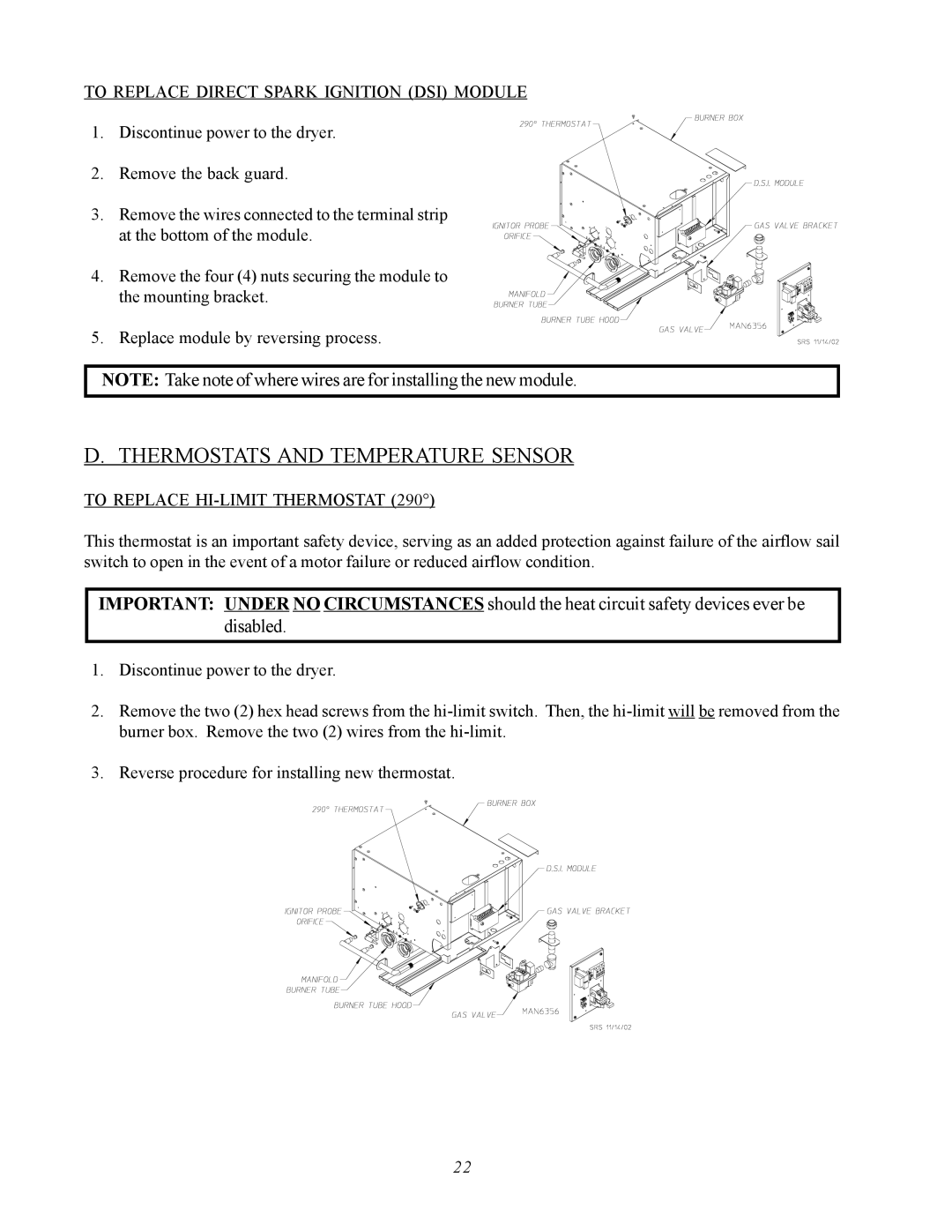 ADC AD-360X2 manual Thermostats and Temperature Sensor, To Replace Direct Spark Ignition DSI Module 