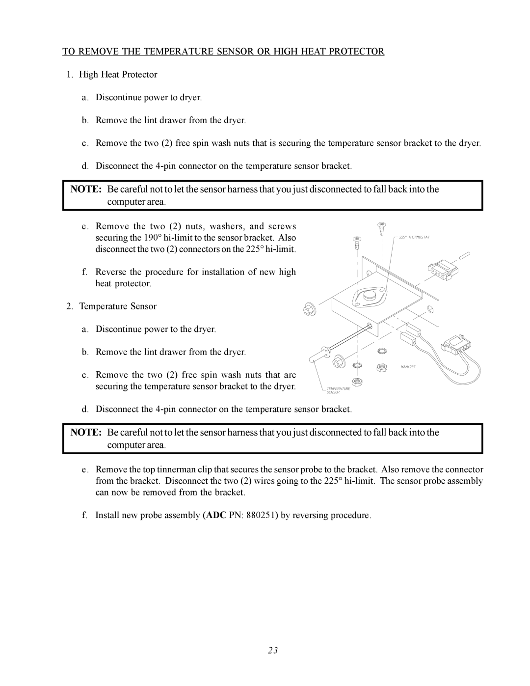 ADC AD-360X2 manual To Remove the Temperature Sensor or High Heat Protector 