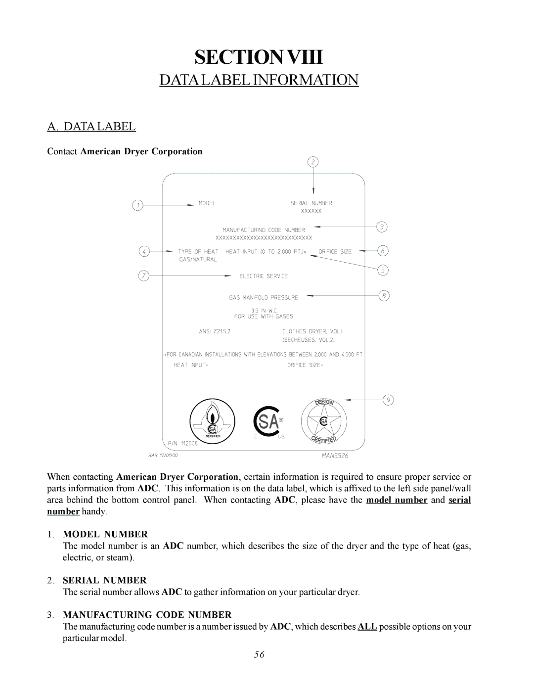 ADC AD-360X2 manual Data Label Information 