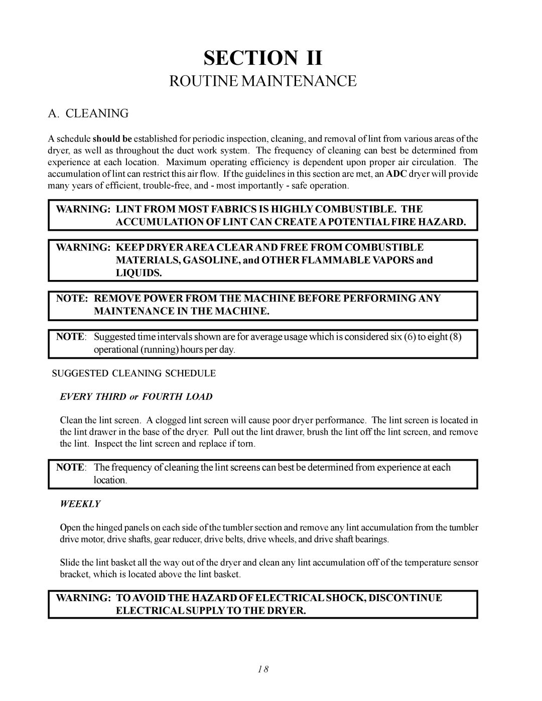 ADC AD-410 service manual Liquids, Suggested Cleaning Schedule 