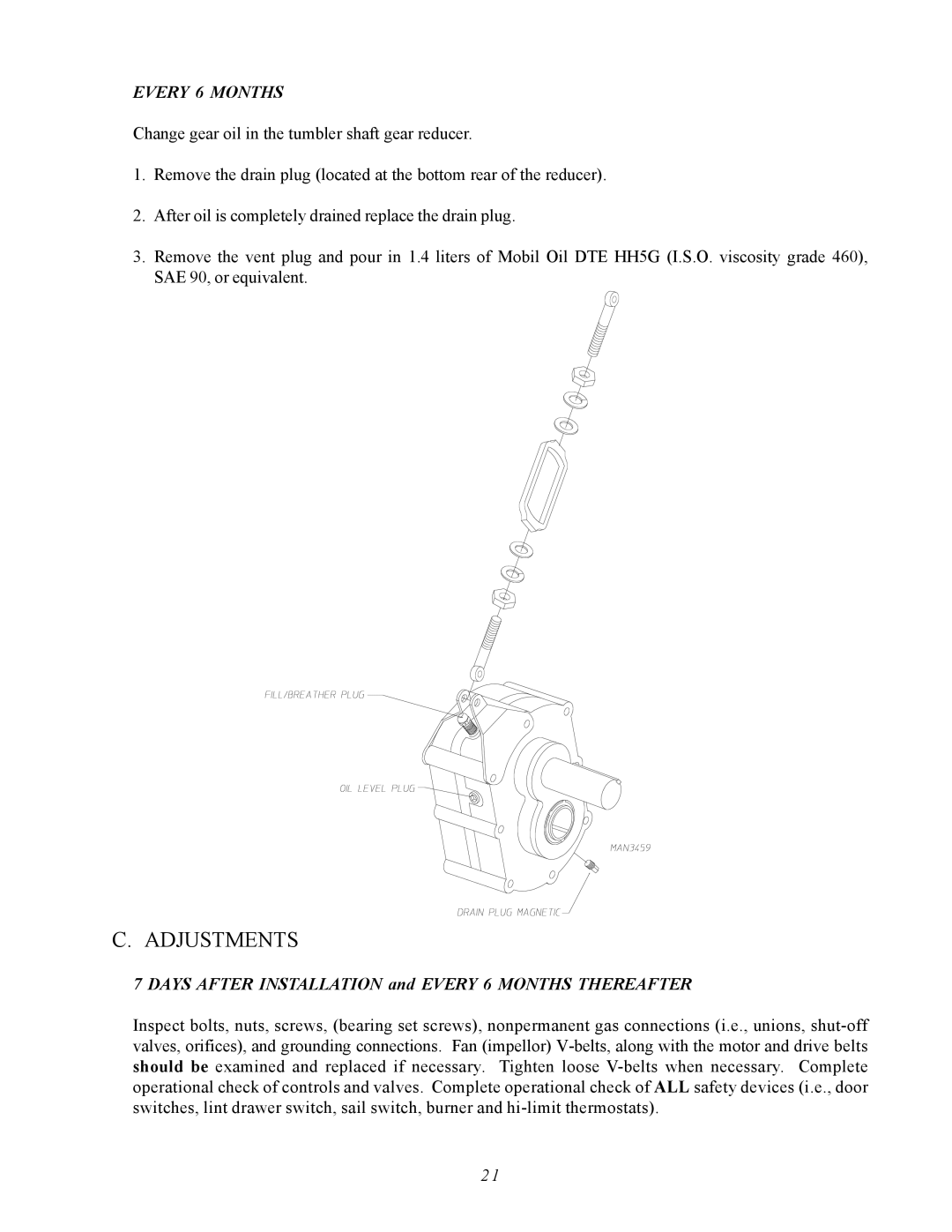 ADC AD-410 service manual Adjustments, Days After Installation and Every 6 Months Thereafter 