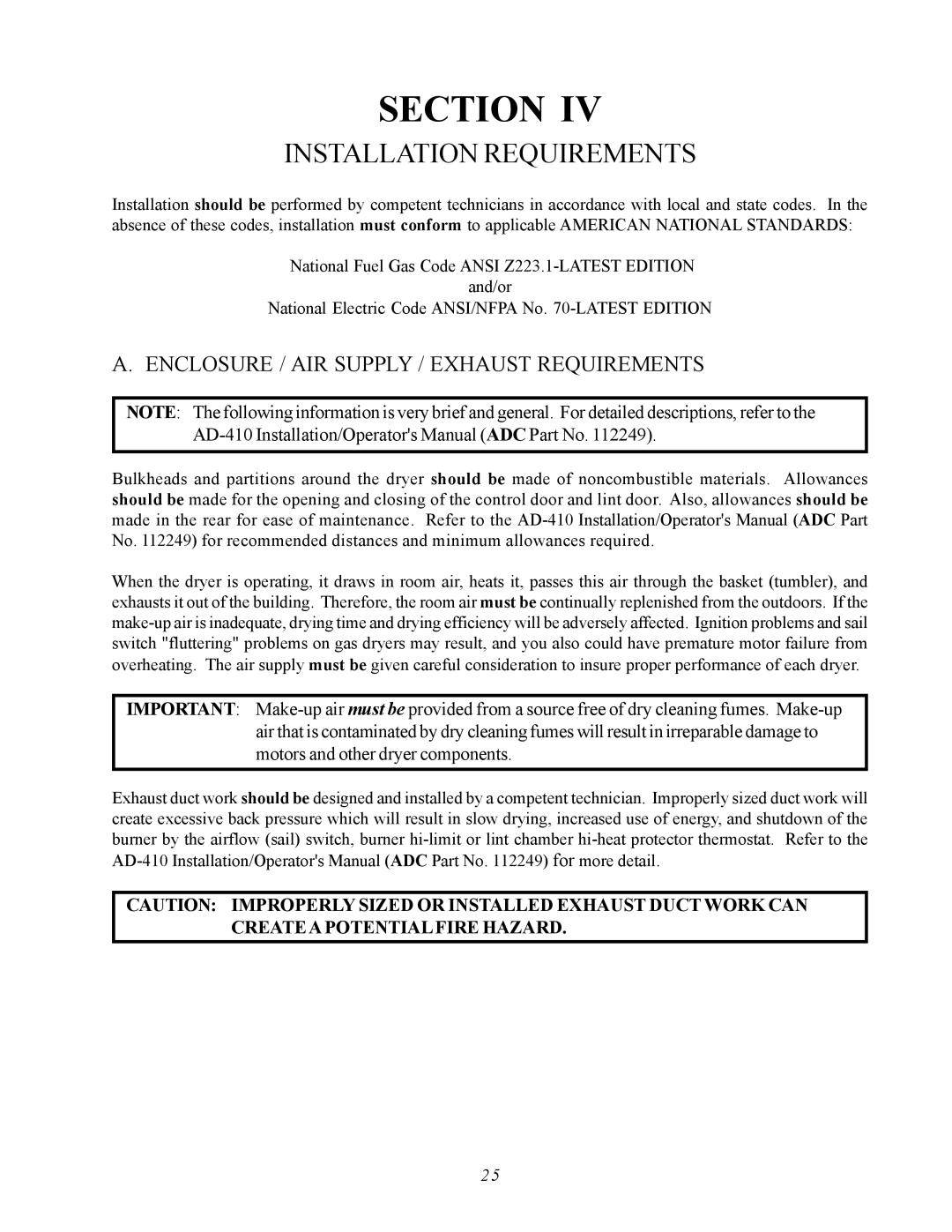 ADC AD-410 service manual Installation Requirements, Enclosure / AIR Supply / Exhaust Requirements 